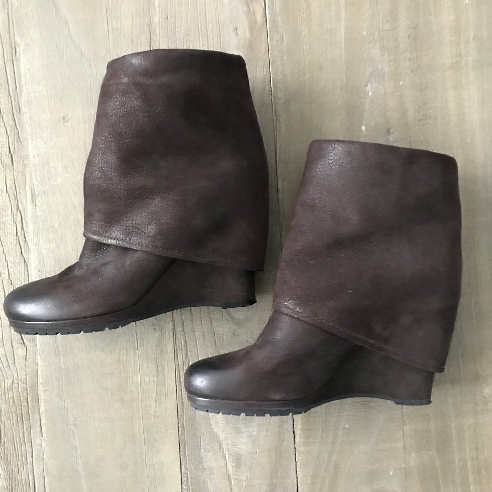 Prada Dark Brown Leather Wedge Ankle Boots